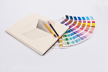 Various tools, such as color charts, brushes, rulers, and pencils, were against the background. You can change the background to any image you want.