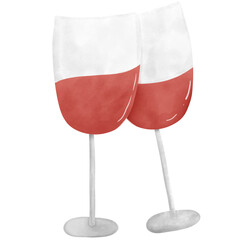 Red Wine couple glasses watercolor elements.party drink item.