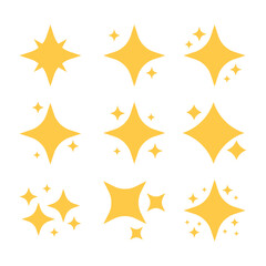 group of sparkling stars of yellow color with illustrated background 