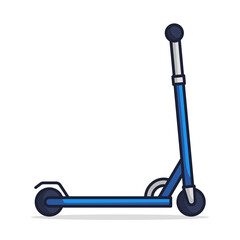 Scooter of blue color with illustrated background 