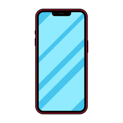 Realistic smartphone with shining sky blue color with illustrated background 