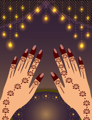 Henna Mehndi Hands Vector Illustration, Hand Drawn Henna Vector Design background