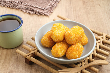Gethuk Goreng, Indonesian traditional food, made from mashed cassava, and sprinkled with grated coconut.
