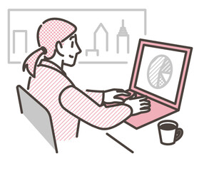 Female businessperson working on a computer in an office [Vector illustration].