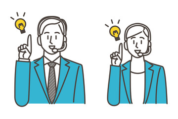 Man and woman working in a call center offering business solutions [Vector illustration].