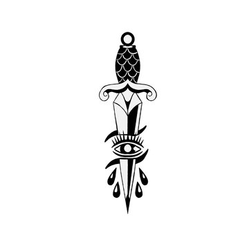 Illustration of a dagger stuck with an eye design