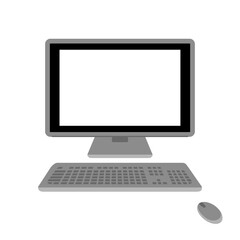 イラスト素材:パソコンとキーボードとマウスのセット/主線なしで画面は白抜き（透過背景）

