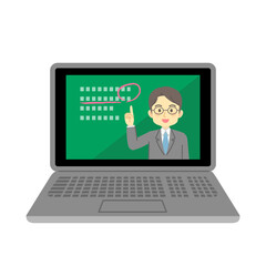 イラスト素材:ノートパソコンでオンライン学習をする様子/主線なし（透過背景）

