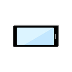 イラスト素材:携帯電話、スマートフォン、モバイルの横位置/主線なしの画面にブルー（透過背景）

