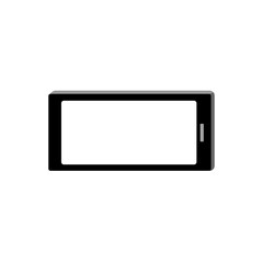 イラスト素材:携帯電話、スマートフォン、モバイルの横位置/主線なしで画面は白抜き（透過背景）

