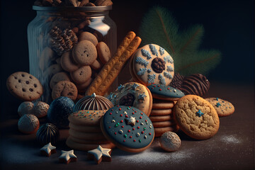 Obraz na płótnie Canvas Christmas Cookies, Winter Cookies, Cookies, Generative AI
