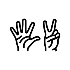 seven number hand gesture line icon vector. seven number hand gesture sign. isolated contour symbol black illustration