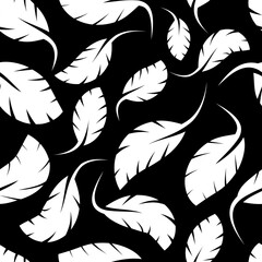 Leaves seamless pattern. White and black seamless texture with leaves. White leaves seamless pattern for any designs.