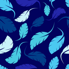 Leaves seamless pattern. Blue seamless texture with leaves. Bright blue leaves seamless pattern for any designs.
