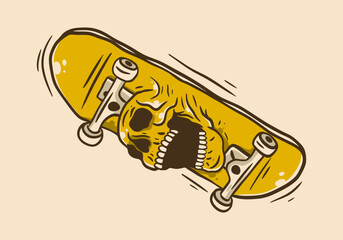 Vintage art illustration of a skateboard and skull © Adipra