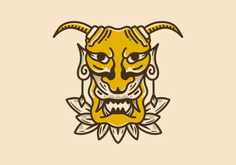 Vintage art illustration of a scary face with horns