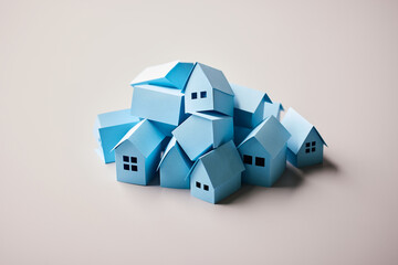 Bunch of blue paper houses
