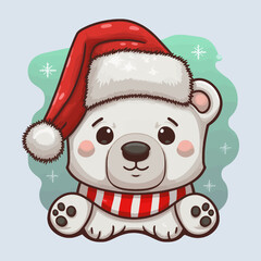 cute baby bear cartoon animal portrait sticker design. Winter holiday card on white background. New year decoration, merry christmas elements