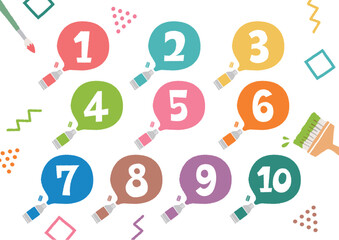 絵の具のイラストのフレームと手描きの数字