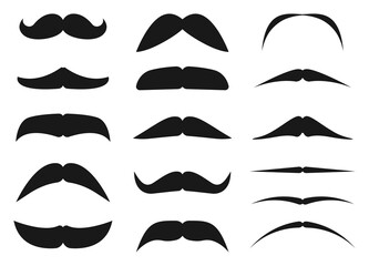 Mustache set. Black silhouette of mustache of an adult man. Vector illustration isolated on white