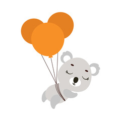 Cute little koala flying on balloons. Cartoon animal character for kids t-shirts, nursery decoration, baby shower, greeting card, invitation, house interior. Vector stock illustration