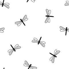 Seamless pattern with hand drawn dragonflies