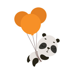 Cute little panda flying on balloons. Cartoon animal character for kids t-shirts, nursery decoration, baby shower, greeting card, invitation, house interior. Vector stock illustration
