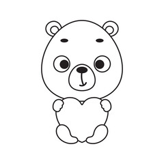 Obraz premium Coloring page cute little bear holds heart. Coloring book for kids. Educational activity for preschool years kids and toddlers with cute animal. Vector stock illustration