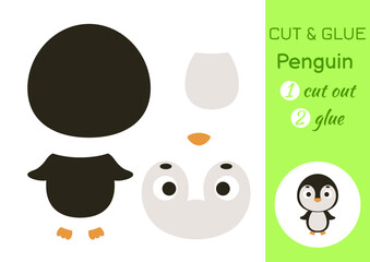 Cut and glue paper little penguin. Kids crafts activity page. Educational game for preschool children. DIY worksheet. Kids art game and activities jigsaw. Vector stock illustration