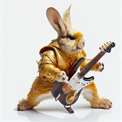 Rock Star White Rabbit Playing Guitar. Generative AI