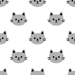 Seamless pattern with grey kitten heads