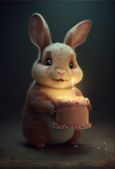 Baby Bunny with Birthday cake. Generative ai