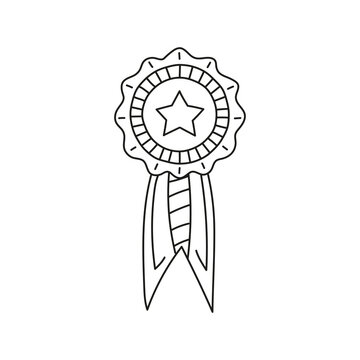 Doodle win ribbon with star at white background.