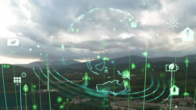 Green forest aerial view and environmental technology concept. Green tech. Ecology. Green transformation. GX. SDGs. High quality 4k footage