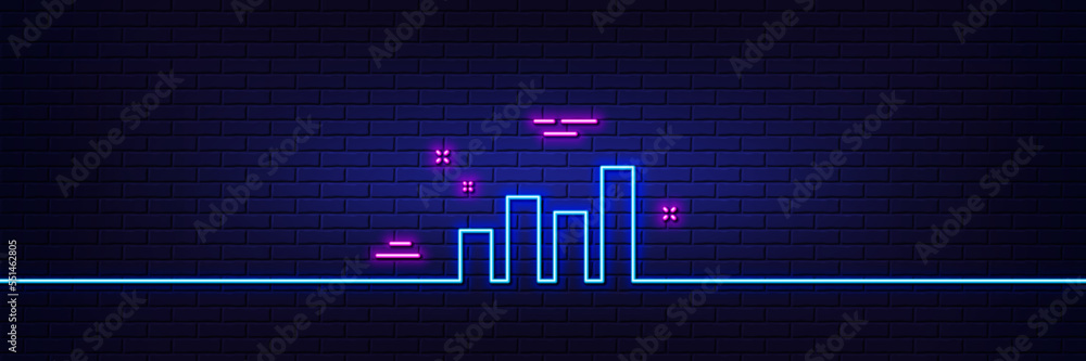 Aufkleber neon light glow effect. histogram column chart line icon. financial graph sign. stock exchange symbo