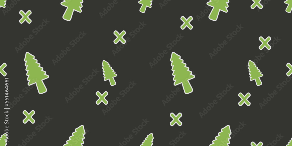 Poster green christmas trees on a black background. seamless vector pattern with christmas trees. for decor