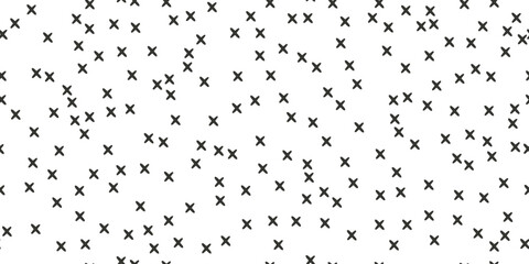 Crosses scattered across the canvas. Seamless vector pattern with black crosses. For decoration and applying a seamless print.