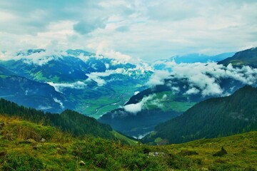 Austrian Alps - view of the valley from the footpath near the upper station of the Ahornbahn cable car