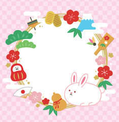 お正月飾り　フレーム　枠　卯年　うさぎ　ウサギ　卯