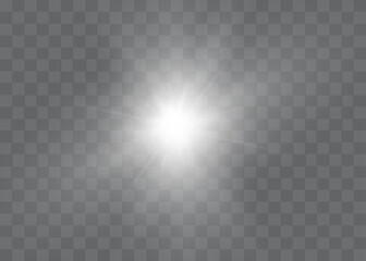 White glowing light explodes on a transparent background. Vector illustration of light decoration effect with ray.