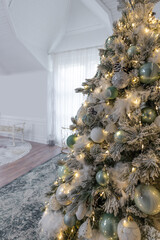 Christmas decorated interior room with New year tree