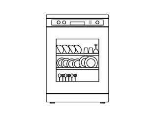 Dishwasher with glass front door, vector illustration
