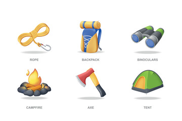 Camping 3D icons set in modern design. Pack isolated elements
