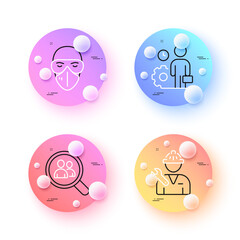 Employee, Medical mask and Search employees minimal line icons. 3d spheres or balls buttons. Repairman icons. For web, application, printing. Vector