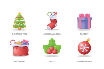 Christmas 3D icons set in modern design. Pack isolated elements