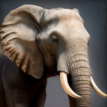 Beautiful elephant portrait. AI generated photorealistic illustration. Not based on original images, characters or people
