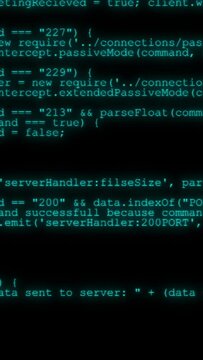 vertical video - Hacker code running down a computer screen terminal