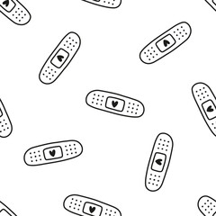 Seamless pattern with black hand drawn bandages