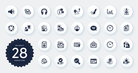 Set of Education icons, such as Quickstart guide, Success and Inspect flat icons. Approved, Mail newsletter, Difficult stress web elements. Loud sound, Cyber attack, Journey signs. Vector