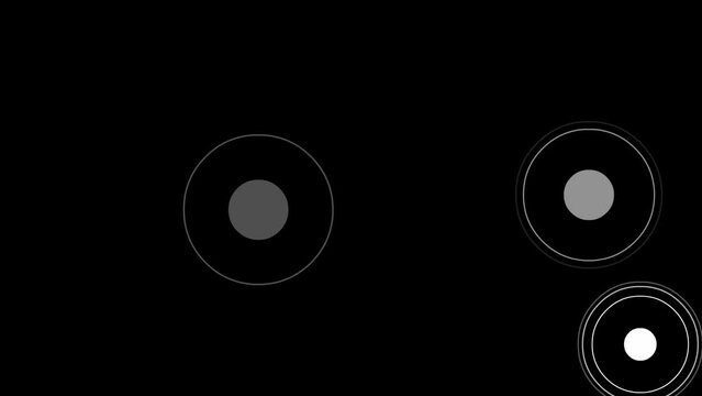 Animated abstract black background with white circle. Backdrop with animation of rings. Concept of Wi-Fi. Vector illustration. 